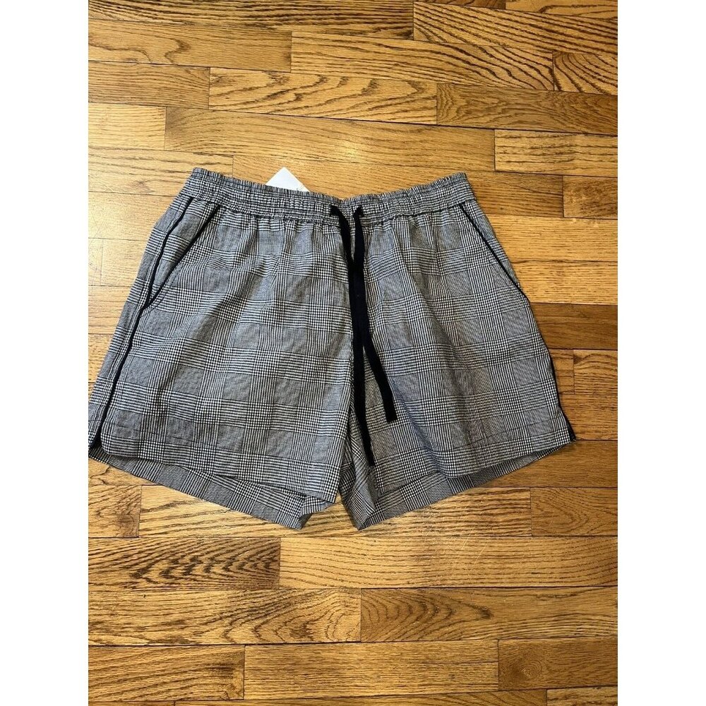 NWT Svilu Womens Size 6 Organic Cotton Drawstring Shorts Checker Gray MSRP $225
